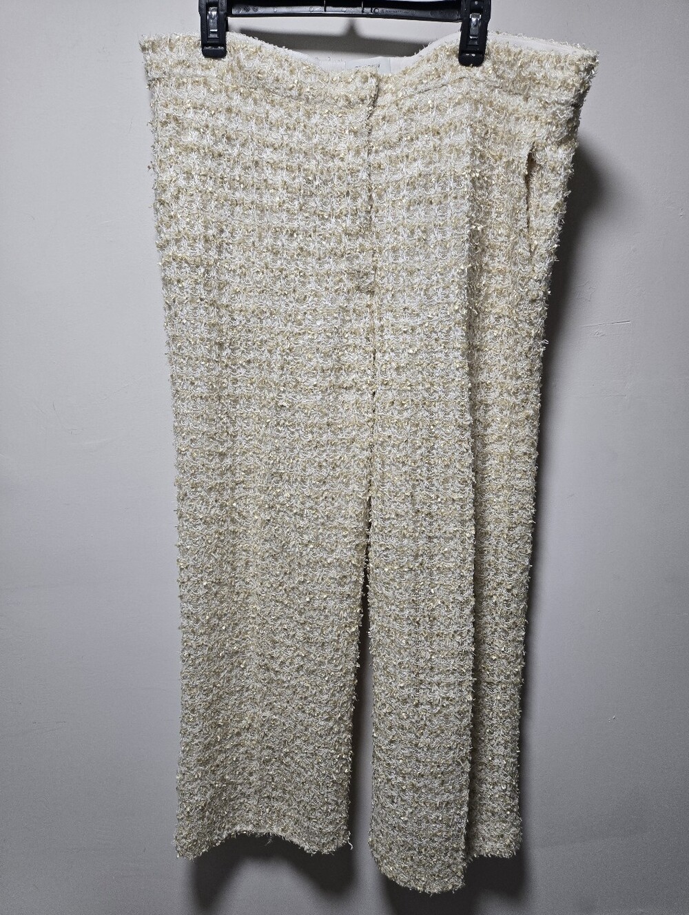 St. John Textural Eyelash Knit Pants Size 16 White Gold